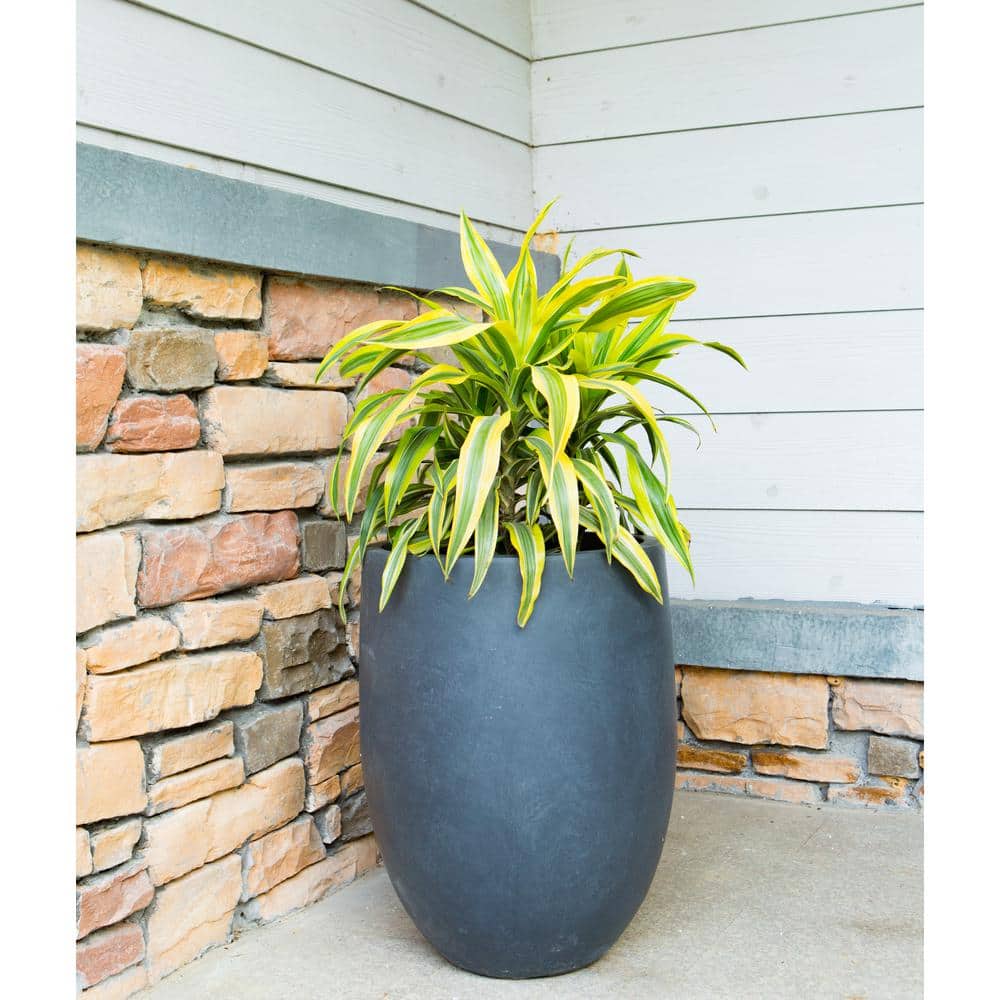 21.7" Tall Round Charcoal Concrete and Fiberglass Planter