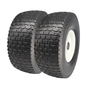 15X6.00-6 Flat Free Lawn/Garden Tire and Wheel, 1 in. Bearings, 3 in. Center Hub, Set of 2