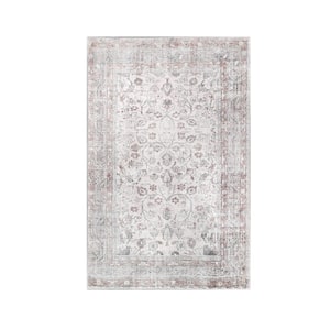 Anwen Dark Walnut 7 ft. 6 in. x 9 ft. 6 in. Distressed Floral Medallion Indoor Polyester Area Rug