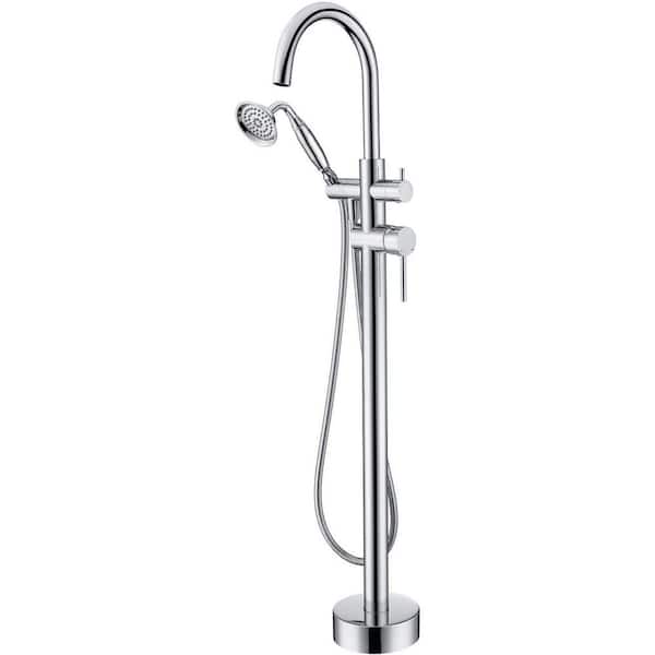 Nestfair 2-Handle Floor Mount Roman Tub Faucet with Hand Shower in Chrome