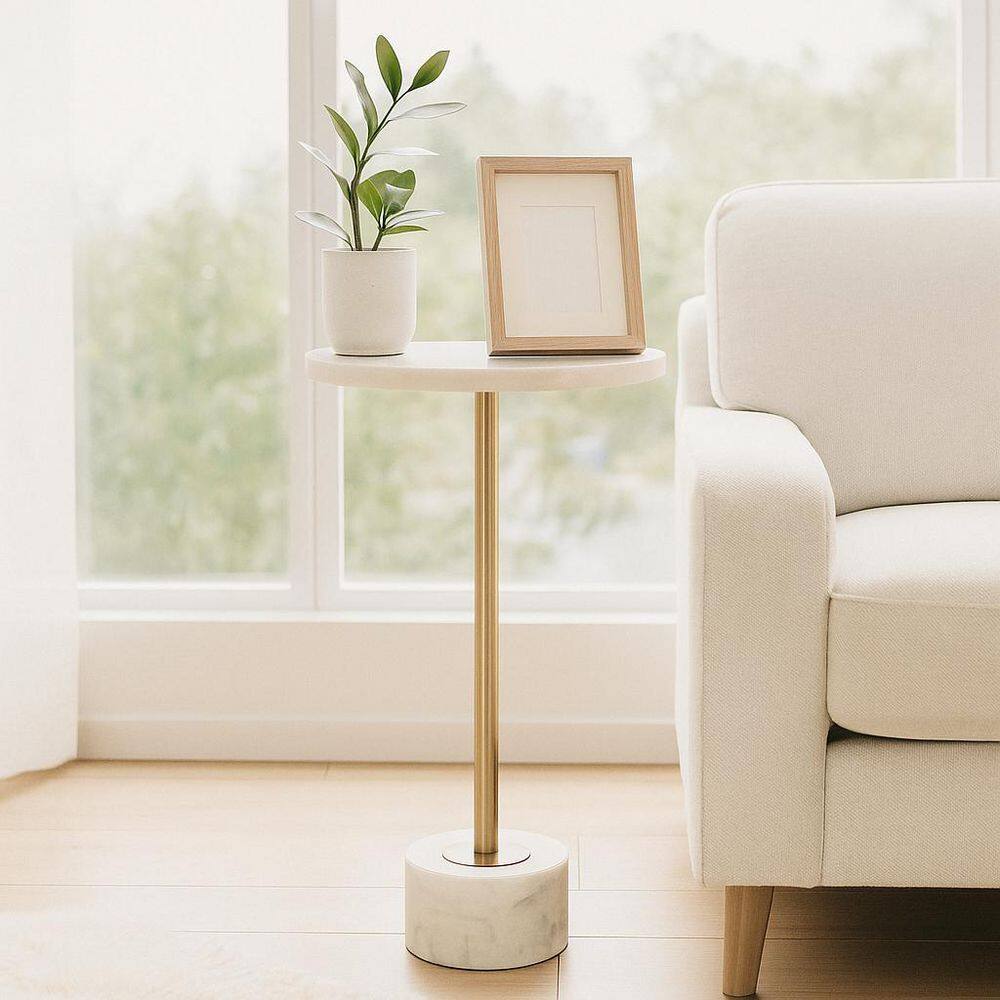 10 in. Pink Round Stone Top Quartz Iron Base End Table - thumbnail 10