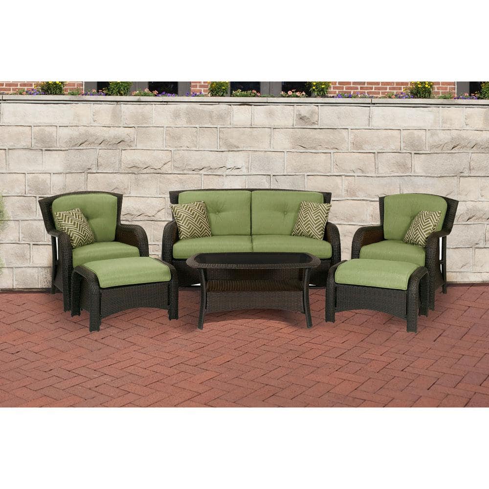Corrolla 6-Piece Wicker Patio Conversation Set w/ Plush Green Cushions and Loveseat, Coffee Table, 2 Chairs, 2 Ottomans price history on PriceWatchPro