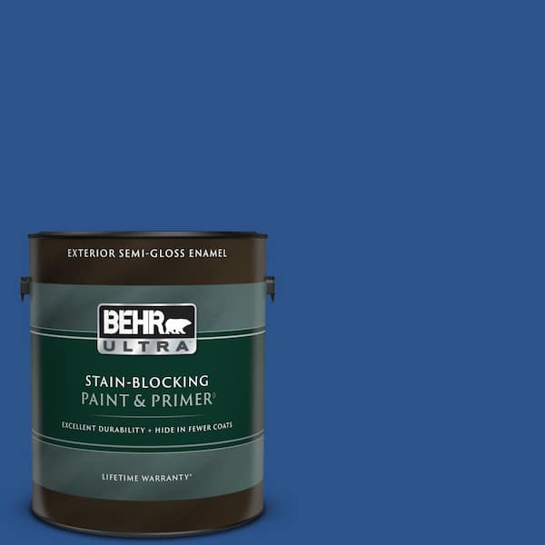 BEHR ULTRA 1 gal. #P520-7 Flashy Sapphire Semi-Gloss Enamel Exterior Paint & Primer