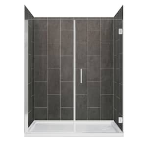Marina 60 in. L x 30 in. W x 78 in. H Left Drain Alcove Shower Stall/Kit in Slate with Brushed Nickel Trim