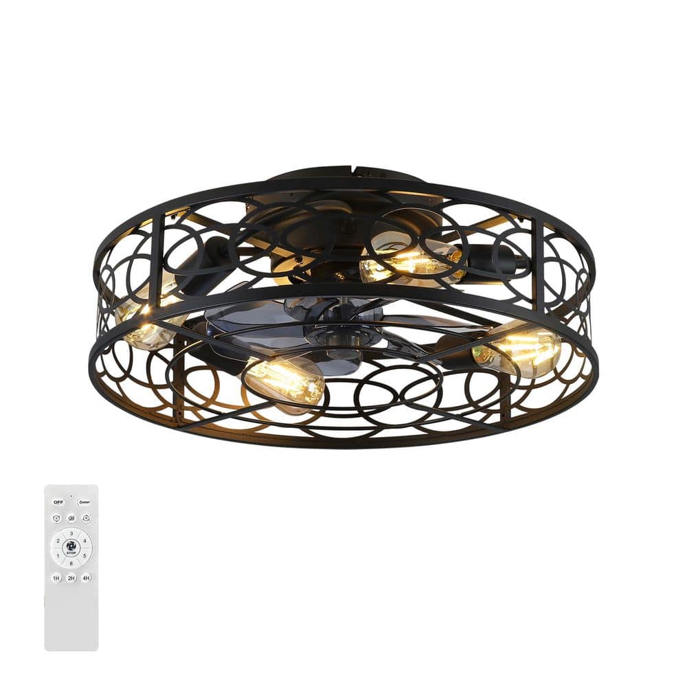20 in. Black Indoor Caged Ceiling Fan with Remote, Retro Flush Mount Ceiling Fan for Living Room, E26 Bulb NOT Included price history on PriceWatchPro