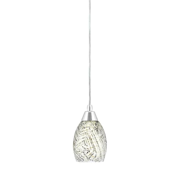 Unbranded Bryson 5 in. 1-Light Chrome Cord Pendant Light with 5 in. Natural Fusion Glass Shade, no bulb included