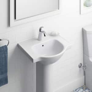 Veer 21 in. Vitreous China Pedestal Sink Basin in White with Overflow Drain