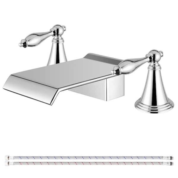 Simple Waterfall Method VQR 2 Handles 8 in. Widespread Waterfall Bathroom Faucet 3-Hole ...