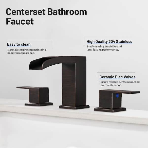 Waterfall 304 stainless steel 8 in. Widespread Double Handle Bathroom Faucet with Drain Kit Included in OilRubbed Bronze