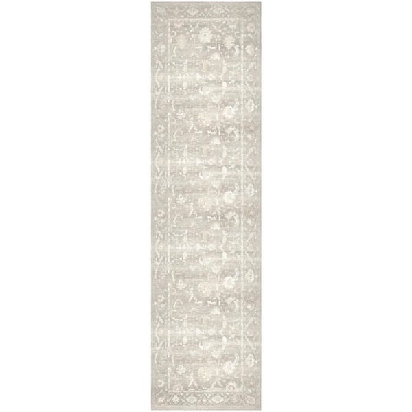 Vintage Washables Grey 2 ft. x 8 ft. Floral Traditional Runner Area Rug