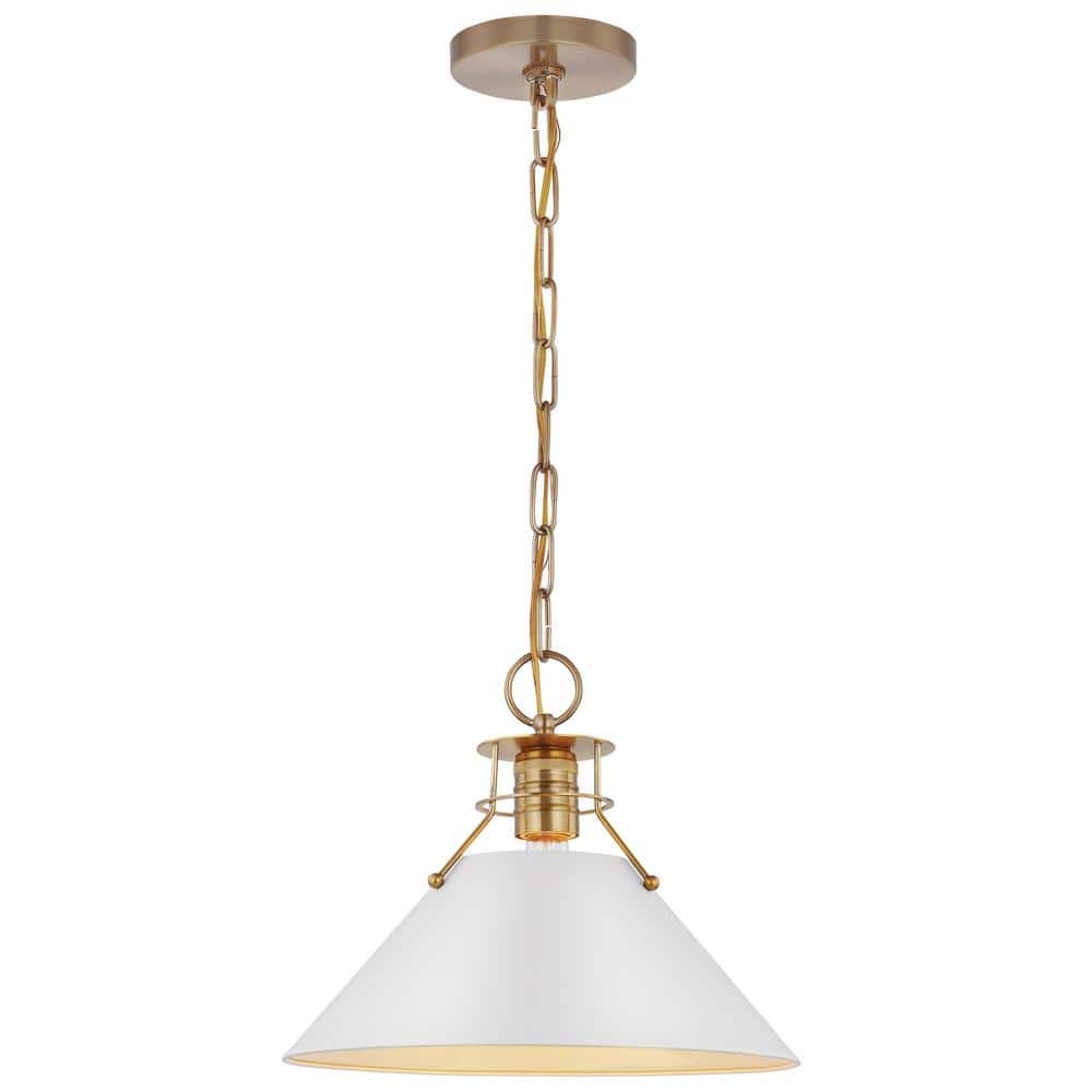 Outpost 13" Matte White and Burnished Brass Cone Pendant Light