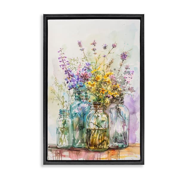 Stupell Industries Bright Wildflower Jars by Franklyn Gregory Black Floater Frame Nature Graphic Art Print 31 in. x 21 in.