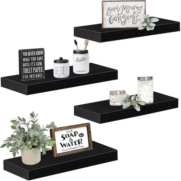 Unbranded 15.7 in. W x 6.7 in. D Floating Decorative Wall Shelf Bathroom Shelf Bedroom Kitchen Rustic Small Book Shelf, Set of 4