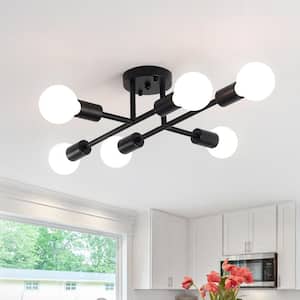 20.47 in. 6-Light Black Modern Semi- Flush Mount Light for Bedroom Study Living Room with No Bulbs Included