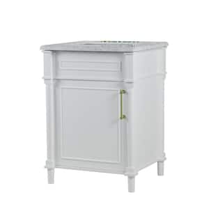 24 in. W x 22 in. D x 36 in. H Single Bathroom Vanity Side Cabinet in White with White Marble Top and Gold Hardware
