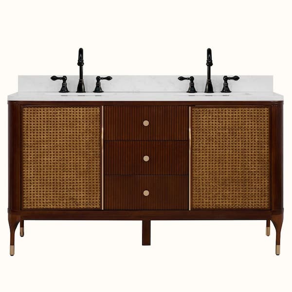 WH2960-D-BB-KD 60 in. Single Sink Black Finish Sink Vanity with White 1 in. Marble Top