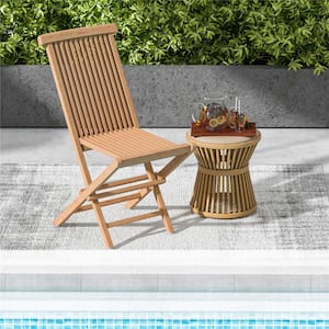 Folding Wood Outdoor Dining Chair in Natural Set of 2