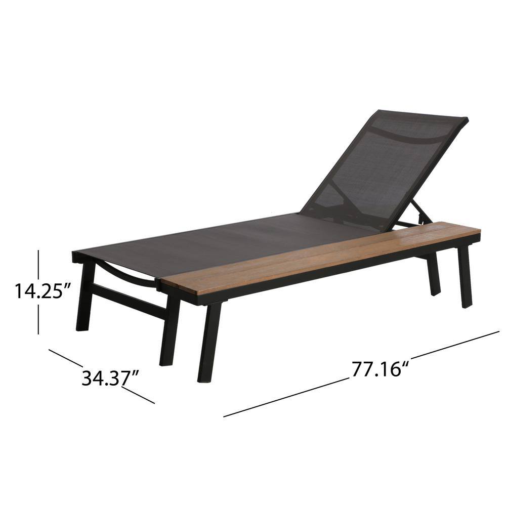 Gray Aluminum and Eucalyptus Outdoor Chaise Lounge Set with Mesh Seating