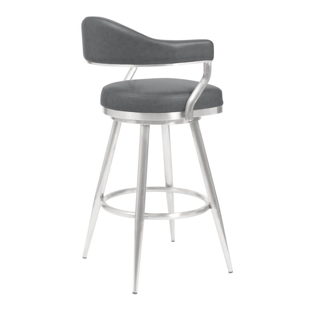 Justin 26" Vintage Gray Faux Leather Swivel Counter Stool with Brushed Stainless Steel Frame