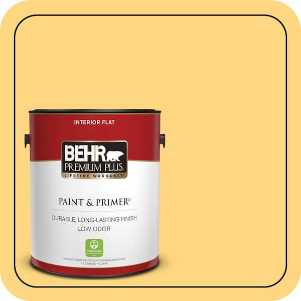 BEHR PREMIUM PLUS 1 gal. #320B-5 Zinnia Gold Flat Low Odor Interior Paint & Primer