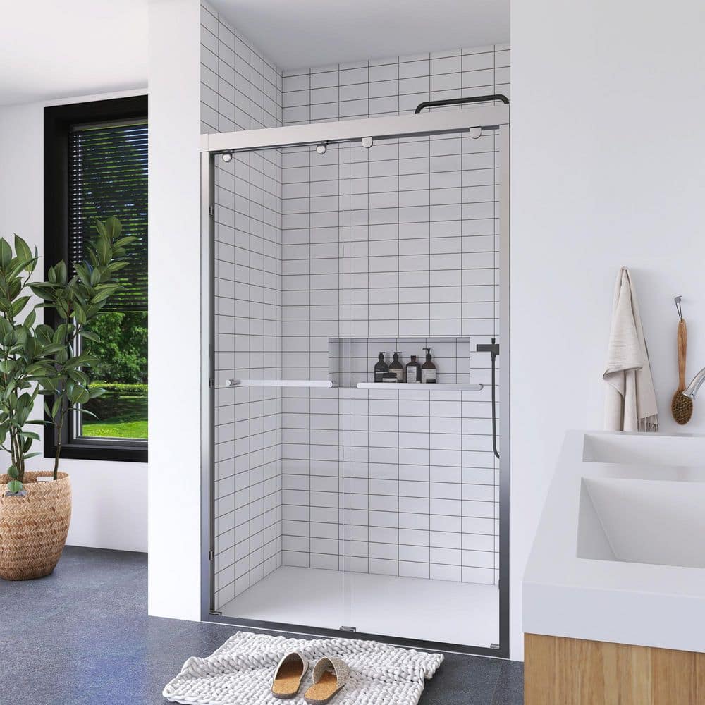 Chrome Double Sliding Shower Door with Clear Tempered Glass