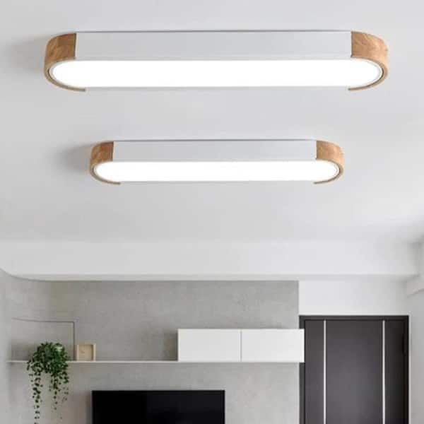 HUOKU Lumin 38 in. W 1-Light White and Wood Integrated LED Flush