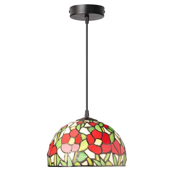 Esmerelda 40-Watt 1-Light Black Finish Pendant Light with Stained Glass Shade