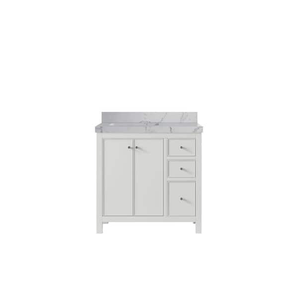 Willow Collections Chicago 36 in. Left Offset Sink Freestanding White Bath Vanity with Venatino Qt. Top Unassembled