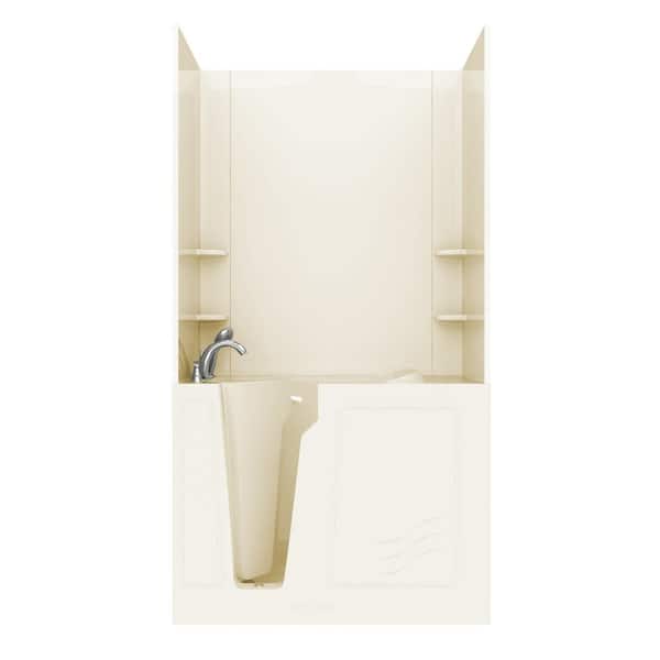 Universal Tubs Rampart Nova Heated 4.4 ft. Walk-in Whirlpool and Air Bathtub with Flat Easy Up Adhesive Wall Surround in Biscuit