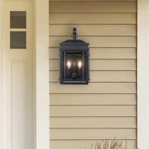 2 Light Black Outdoor Wall Light Fixture with Clear Glass