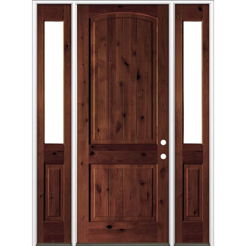60 in. x 96 in. Knotty Alder Arch Top Left-Hand/Inswing Clear Glass BEHR Red Mahogany Stain Wood Prehung Front Door DHSL price history on PriceWatchPro