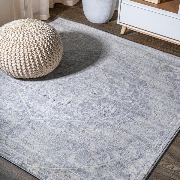 JONATHAN Y Modern Gray/Ivory 6 ft. Square Persian Vintage Medallion Area Rug