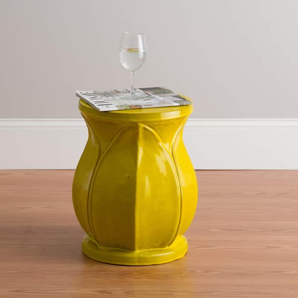 Lotus 18 in. H Mustard Yellow Round Ceramic Garden Stool