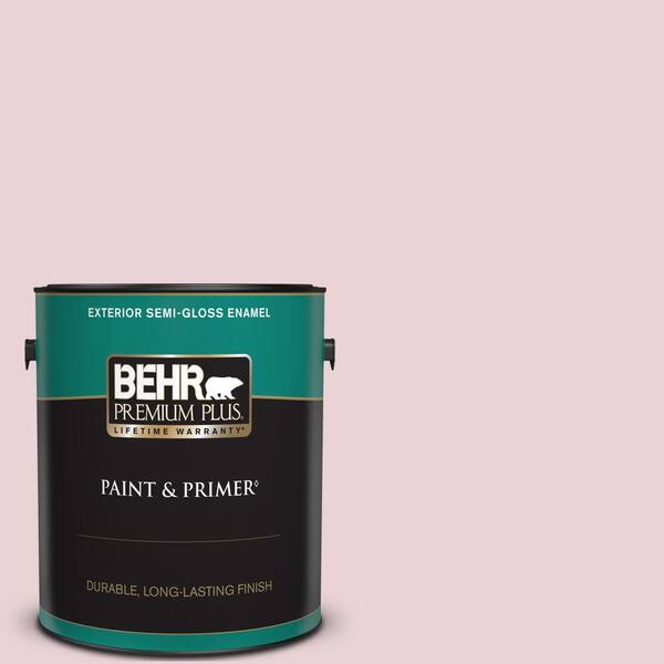 BEHR PREMIUM PLUS 1 gal. #S130-1 Beloved Pink Semi-Gloss Enamel Exterior Paint & Primer