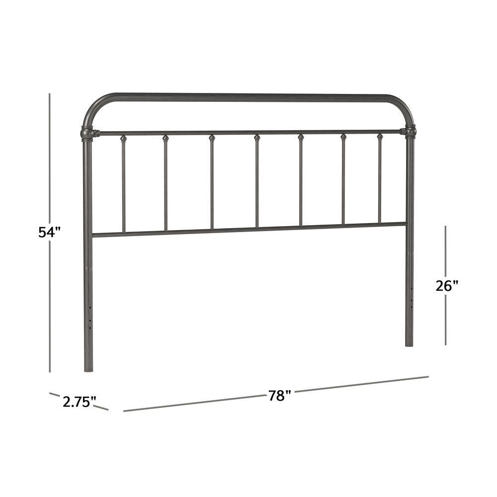 King Aged Pewter Metal Headboard with Spindle Design