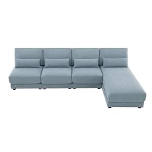 120 in. Armless 5-Piece L Shaped Loop Yarn Fabric Oversized Deep Seat Sectional Sofa with Reversible Chaise in Blue