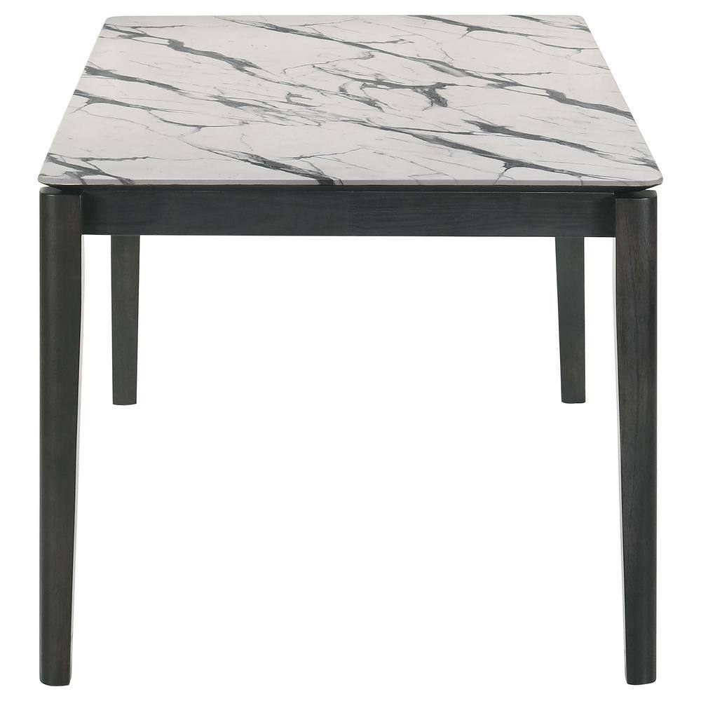 White Faux Marble Top Rectangular Dining Table with Black Legs