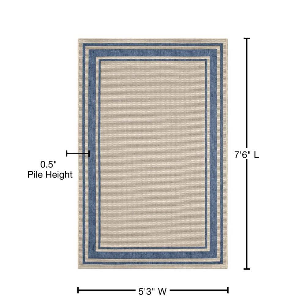 Modway Rim Blue and Beige 5'x8' Easy-Care Outdoor Area Rug