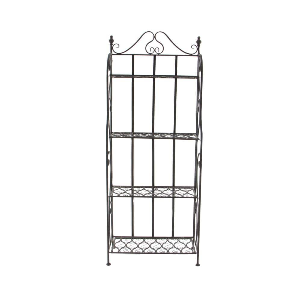 Black Matte Iron 4-Shelf Scrollwork Bakers Rack