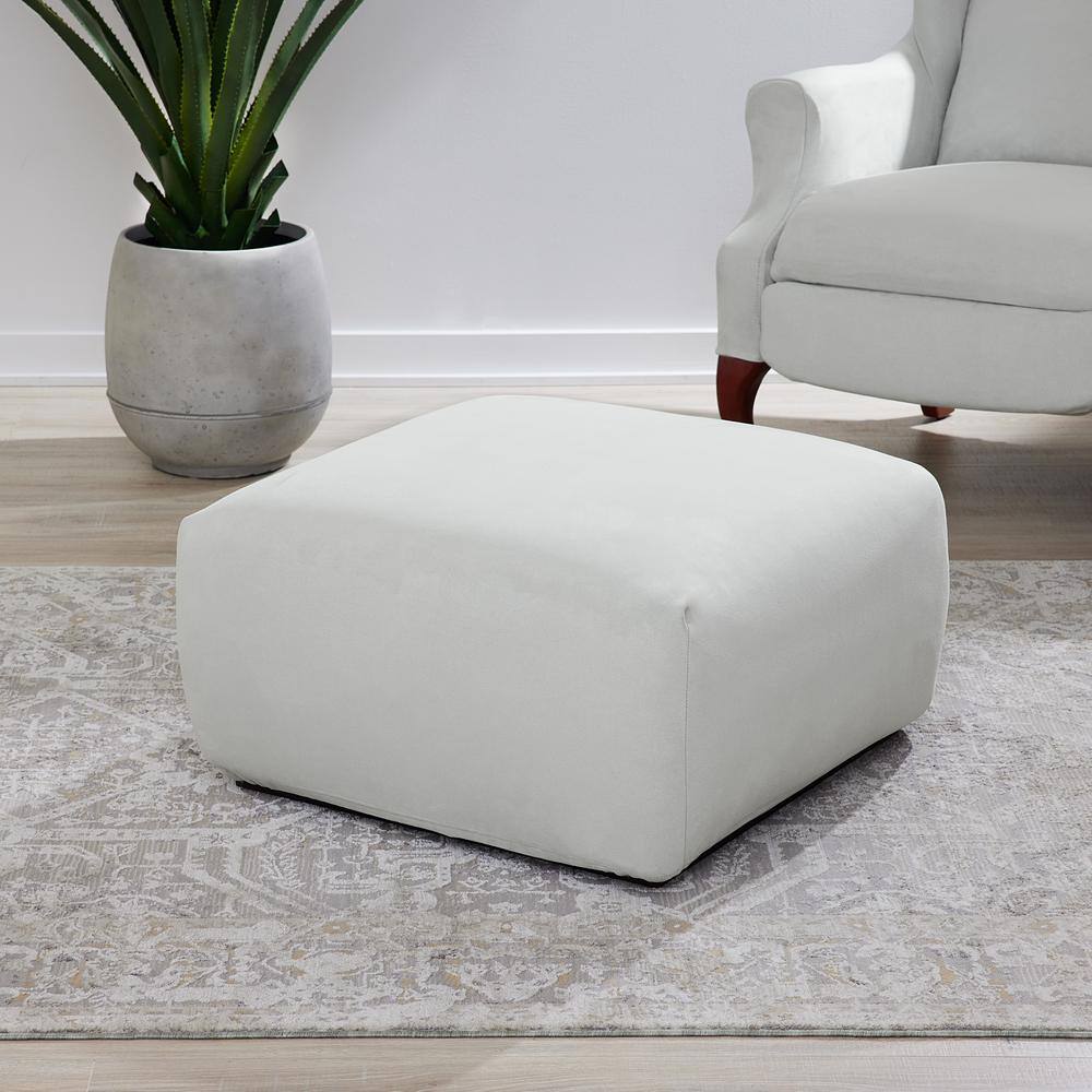 Light Gray Polyester Stretch Suede Square Ottoman Slipcover