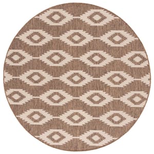 Beach House Cream/Beige 7 ft. x 7 ft. Round Southwestern Aztec Indoor/Outdoor Area Rug