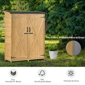 1.7 ft. W x 4.6 ft. D Natural Wood Shed with Waterproof Asphalt Roof Double Lockable Doors 3-tier Shelves (7.9 sq. ft.)