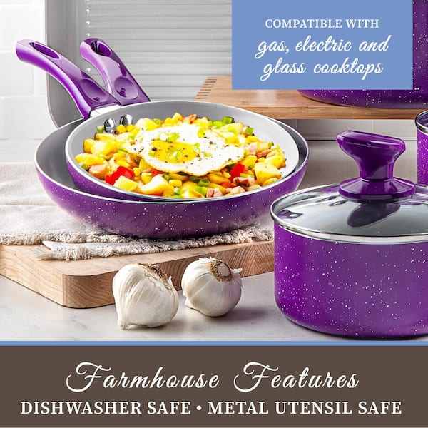 GRANITESTONE Farmhouse 13-Piece Aluminum Ultra-Durable Chalk Grey Diamond  Infused Nonstick Coating Cookware Set in Speckled Purple 8300 - The Home  Depot