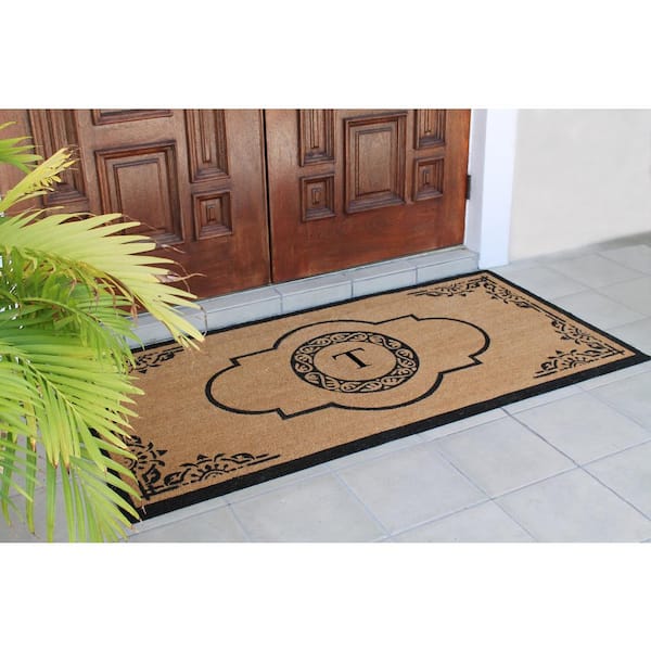 A1HC First Impression Hand Crafted X-Large Abrilina 36 in. x 72 in. Entry Coir Monogrammed Double Doormat