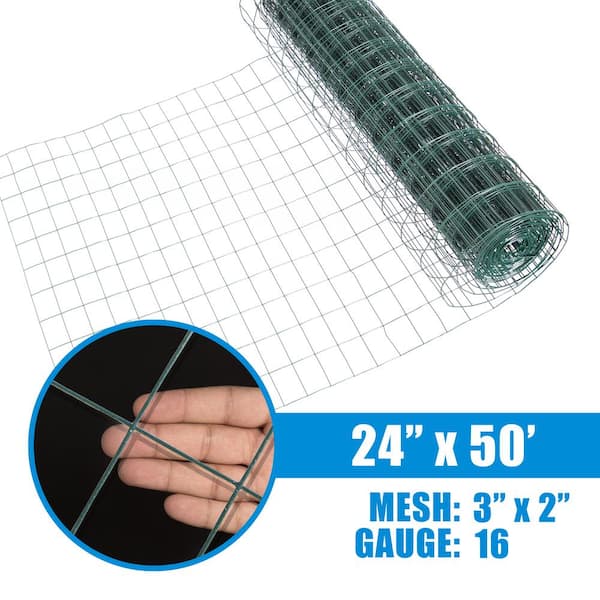 Fencer Wire 2 ft. x 50 ft. 16-Gauge Green PVC Coated Welded Wire Fence with  Mesh Size 3 in. x 2 in. WV16-G2X50M32 - The Home Depot
