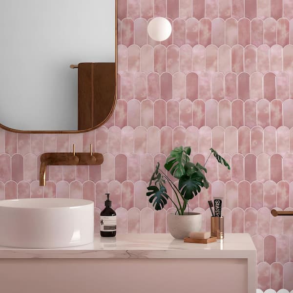 Pink 11.1 in. x 12 in. Vinyl Peel and Stick Backsplash Tile, Self-Adhesive Wall Tile for Kitchen and Bathroom, 10-Pack