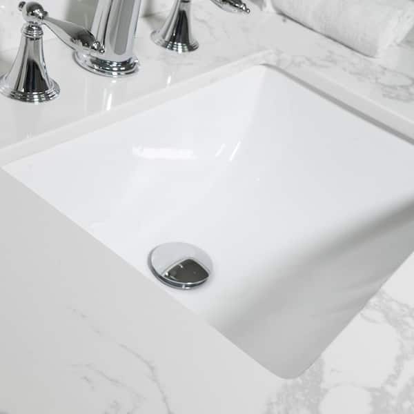 Dropship 49''x22 Bathroom Stone Vanity Top Engineered Stone Carrara White  Marble Color With Rectangle Undermount Ceramic Sink And 3 Faucet Hole With Back  Splash . to Sell Online at a Lower Price