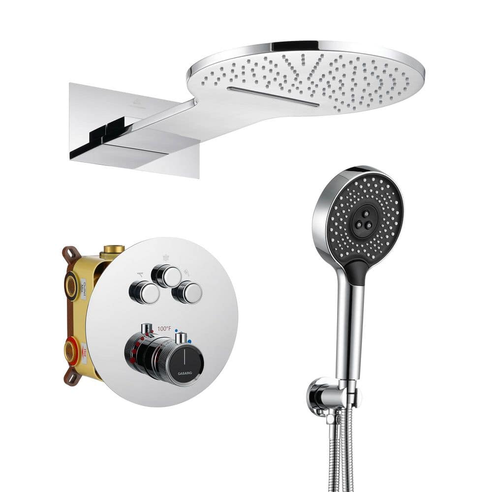 Boyel Living 3-Spray 12 in. Thermostatic Dual Shower Head and Handheld Shower Head 2.5 GPM Wall Mount Shower System in Chrome