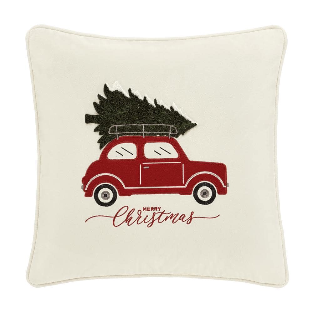 Vintage Car White Polyester 20 x 20 Square Decorative Throw Pillow