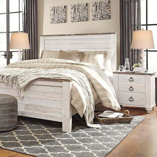 9 in. Touch Control Coastal Farmhouse White Table Lamp with 2-USB Charging Ports for Living Room, Bedroom (2-Pack)